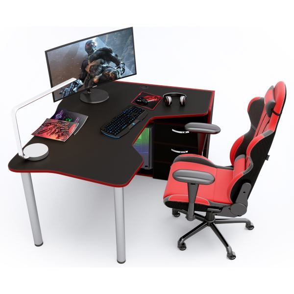 Геймерский стол ZEUS IGROK-TOR IT-3, черный/красный
