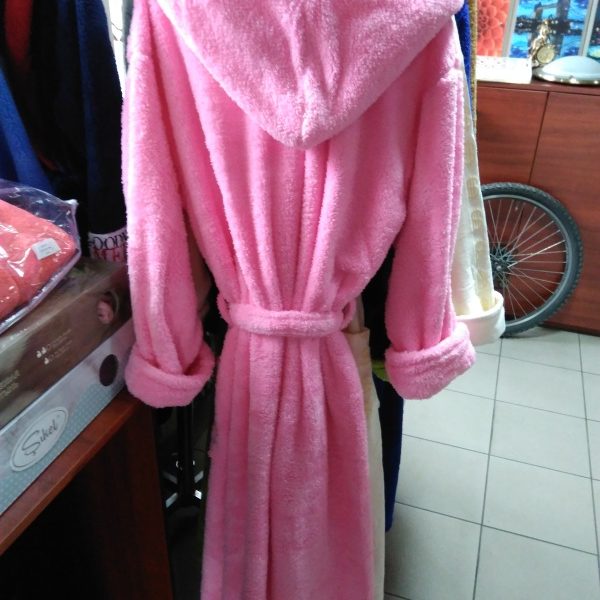 Женский халат розовый 2XL (длинный с капюшоном)