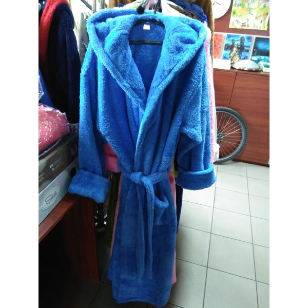 Женский халат синий L-XL (длинный с капюшоном)