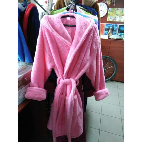 Женский халат розовый L-XL (короткий с капюшоном)