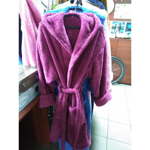 Женский халат фиолетовый L-XL (короткий с капюшоном)