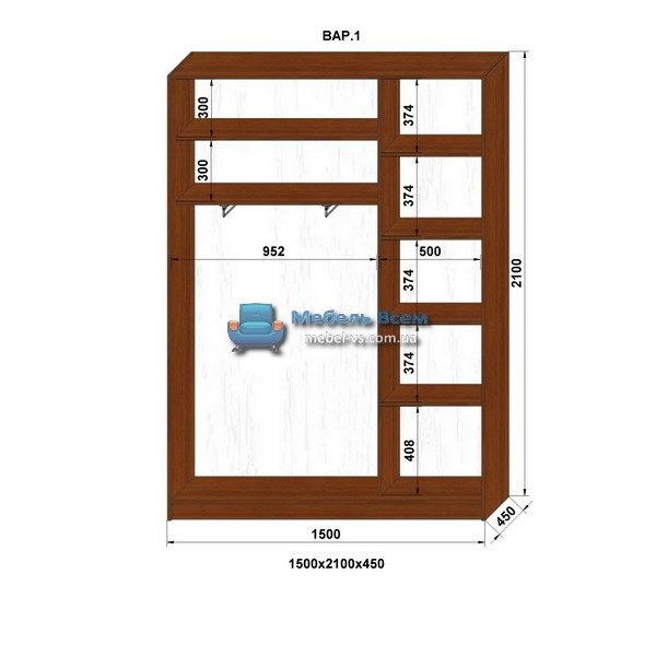 2-х дверный шкаф-купе MN 154-1 (150x45x210)