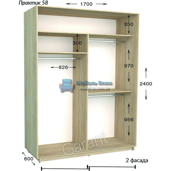Двухдверный шкаф купе Практик 58 (170×45/60×220/240)